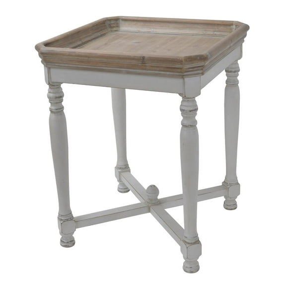 A&B Home End Table Sofa Side Table with Square Tray Distressed White, 20" x 20" x 25"