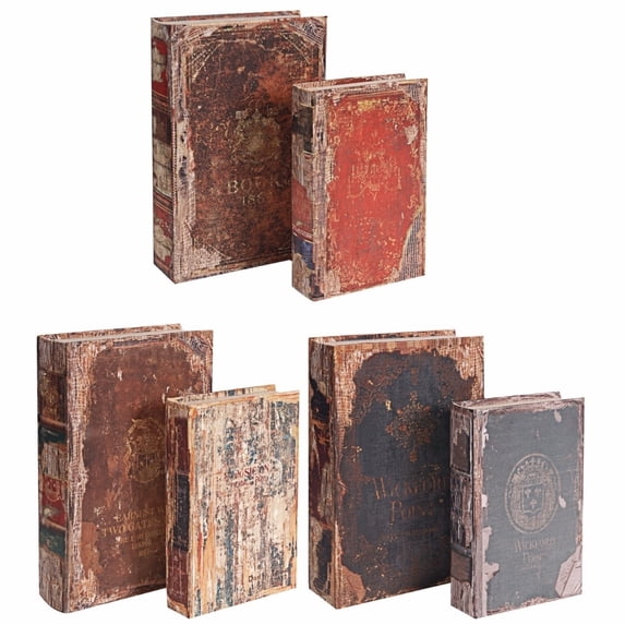 A&B Home Antique Book Boxes - Set of 6-Color:Brown,Style:Classic Vintage