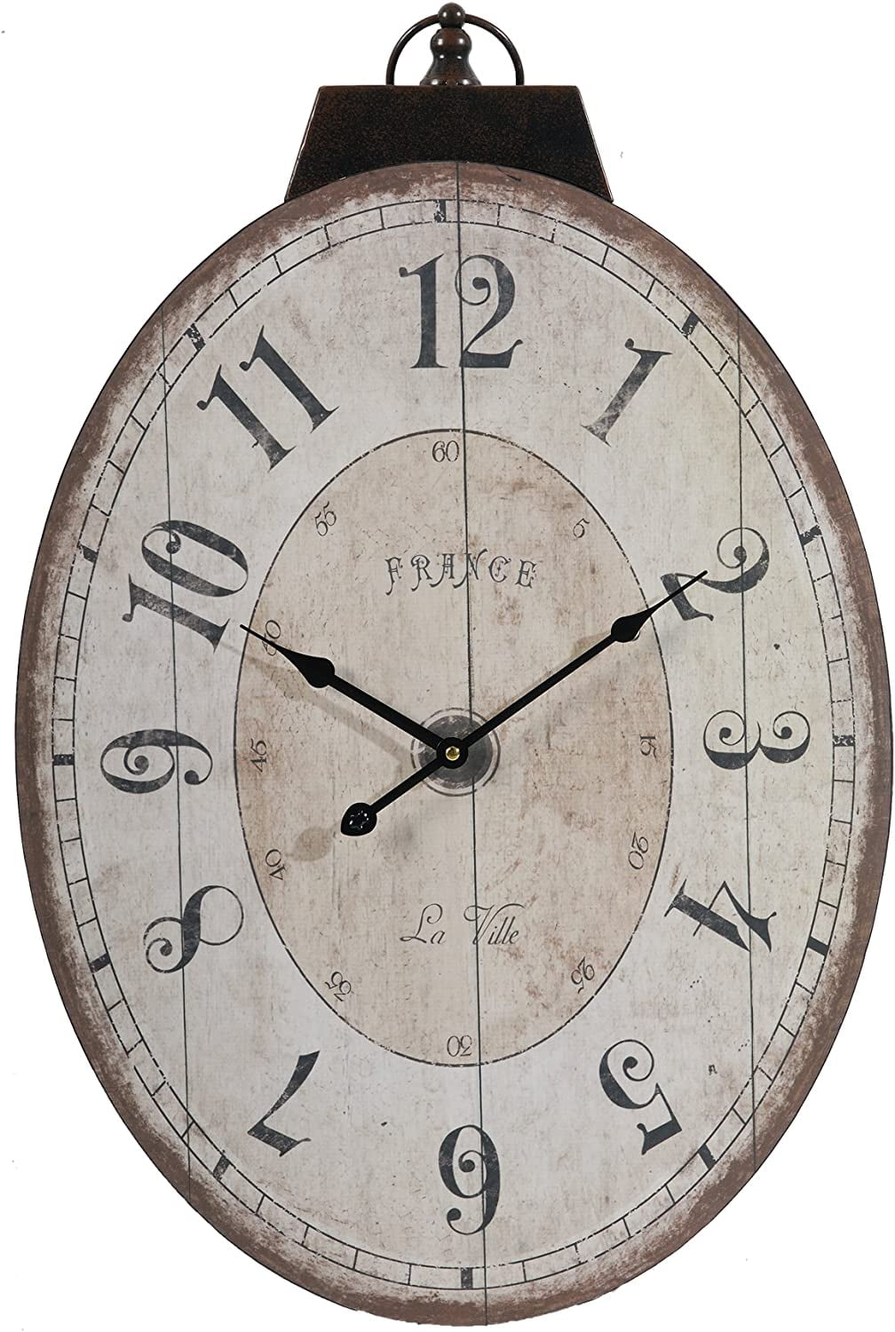 Oversized Antique White Oval Wooden Wall Clock