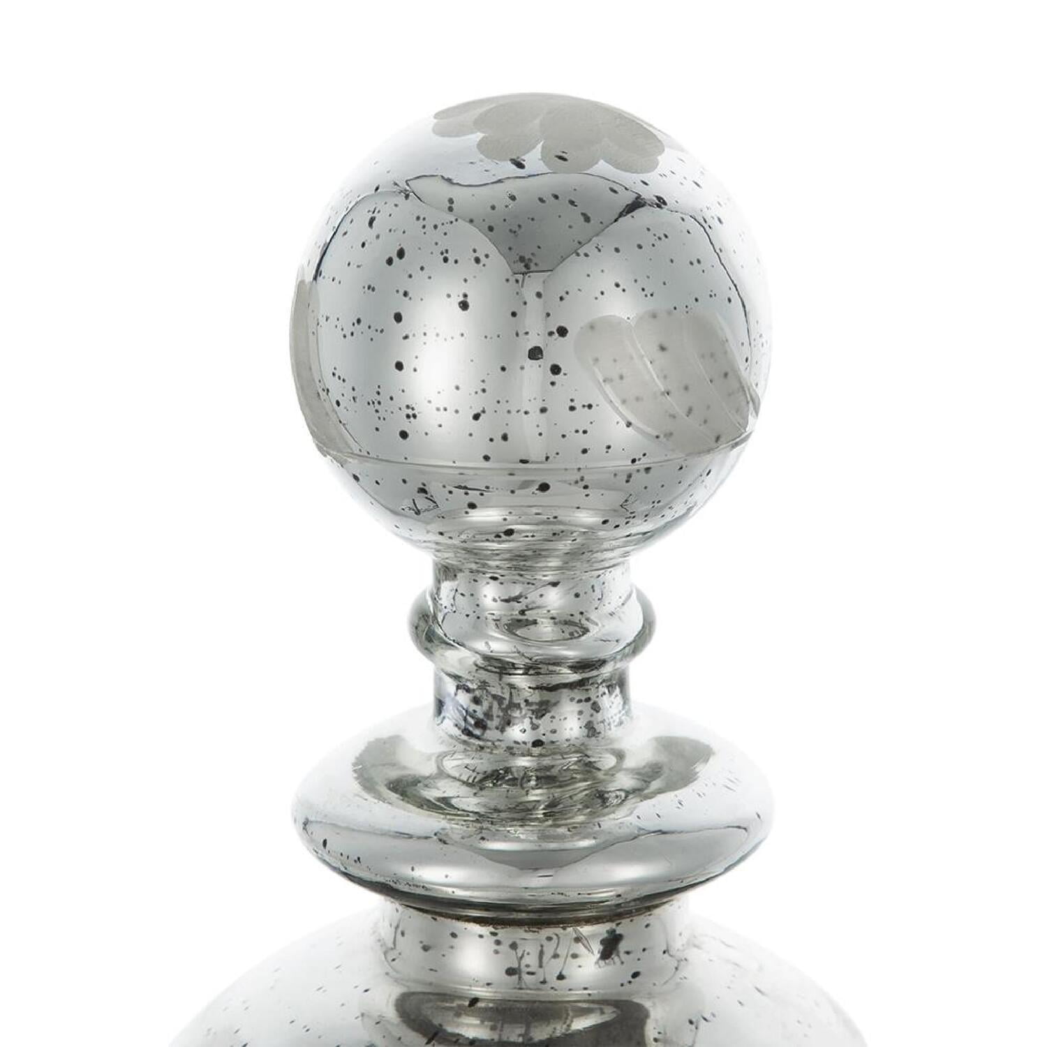 Antique Silver Etched Glass Decorative Jar with Lid