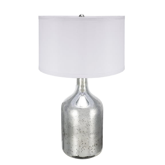 A&B Home Antique Style Round Table Lamp with Fabric Shade - 18"Dia. x 32"H - White/Silver