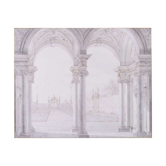 A&B Home Arch Motif Wall Art - Gold Frame - Gray, White Print