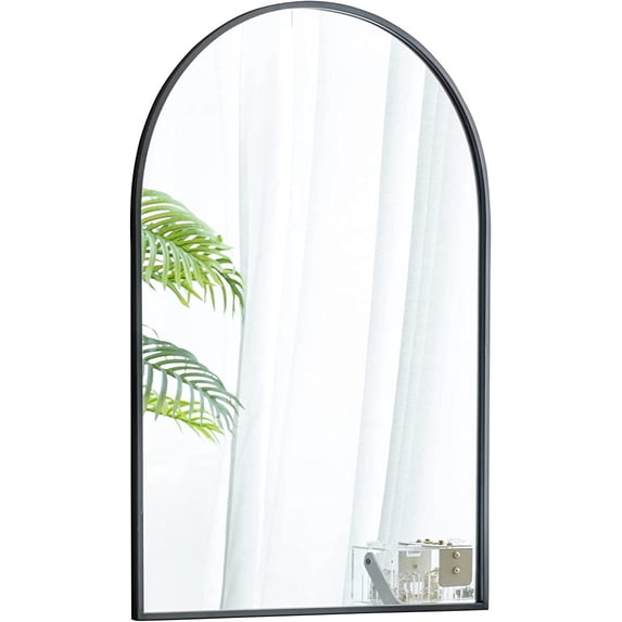 A&B Home Arched Wall Mount Mirror with Black Metal Frame 24" x 36"