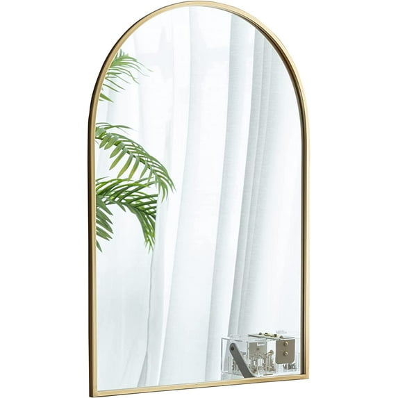 A&B Home Arched Wall Mount Mirror with Gold Metal Frame 24" x 36"
