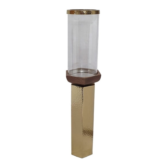 A&B Home Ares Aluminum & Glass Hurricane Candle Holder - 4.8" x 4.8" x 21" - Gold/Brown/Clear