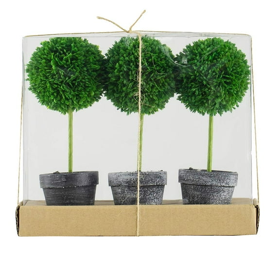A&B Home Artificial Plants - Artificial Boxwood Topiary Tree, Artificial Ball Shaped Tree w/Black Pulp Pot for Home Décor Indoor,Set of 3 Faux Tabletop Plant, 11" x 4" x 10"