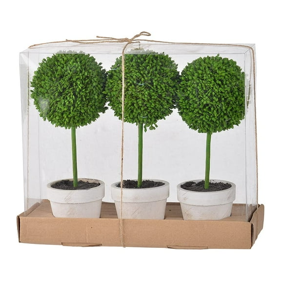 A&B Home Artificial Plants - Artificial Boxwood Topiary Tree, Artificial Ball Shaped Tree w/White Pulp Pot for Home Décor Indoor,Set of 3 Faux Tabletop Plant, 11" x 4" x 10"