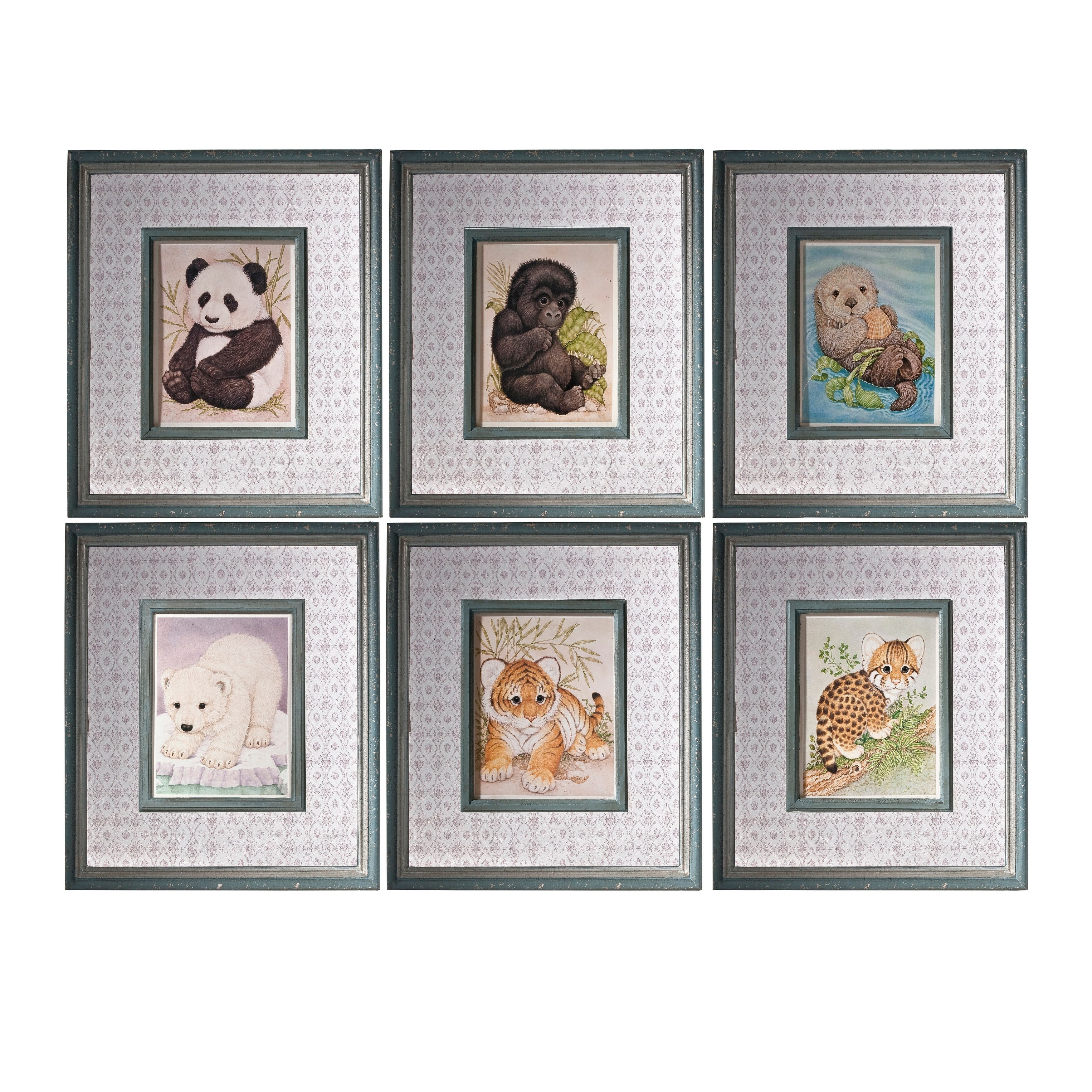 Set of 6 Baby Animals Framed Wall Art 16x18"