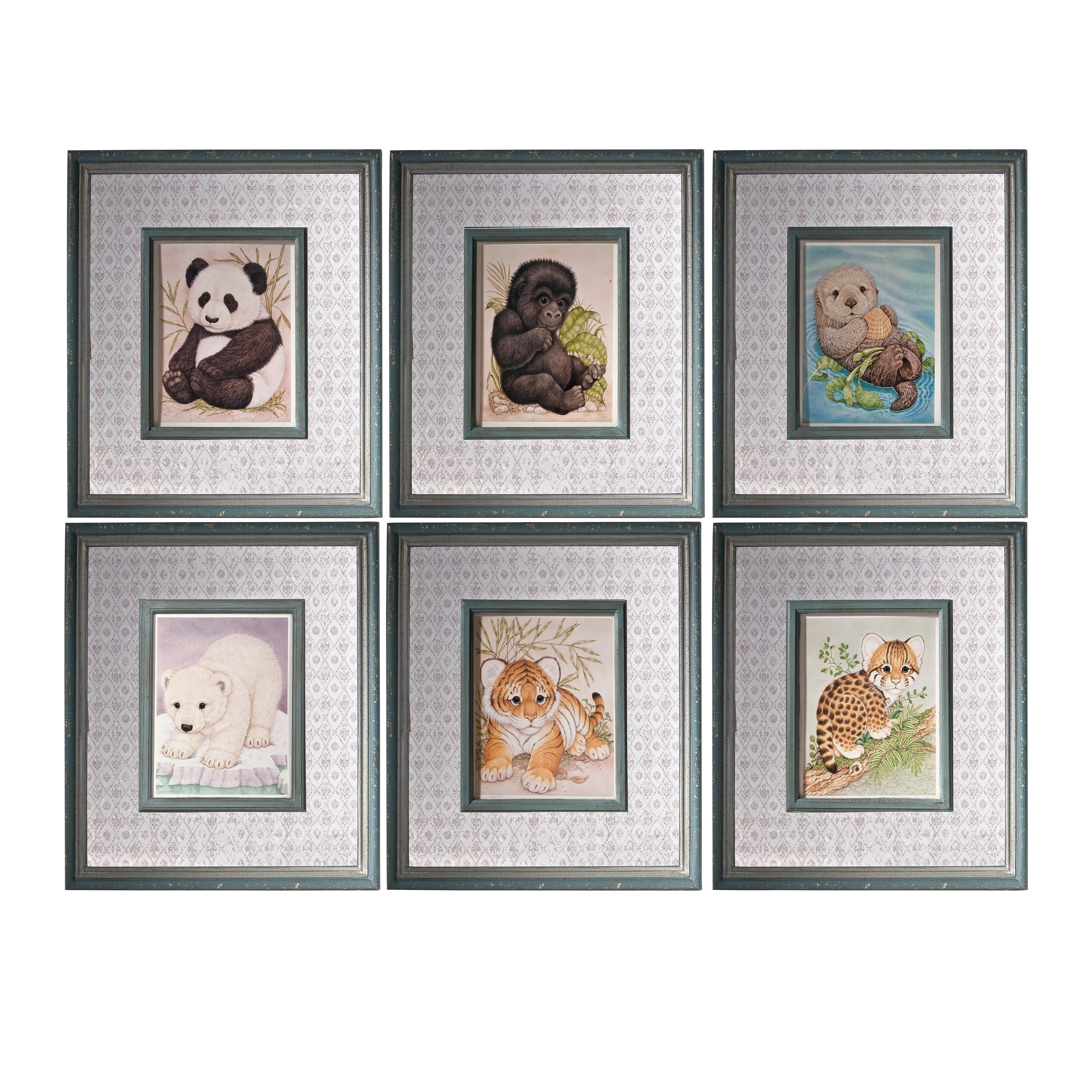 Set of 6 Baby Animals Framed Wall Art 16x18"