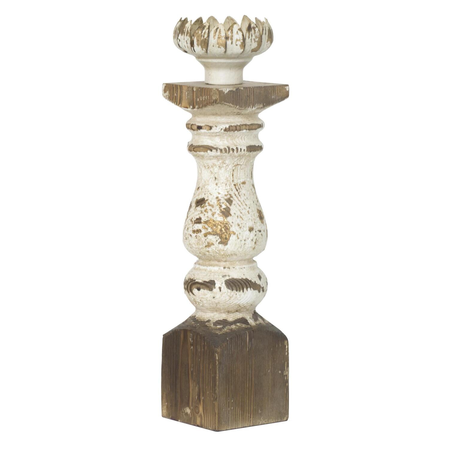 Bellamy Rustic Wood 18.9'' Antique White Tabletop Candlestick