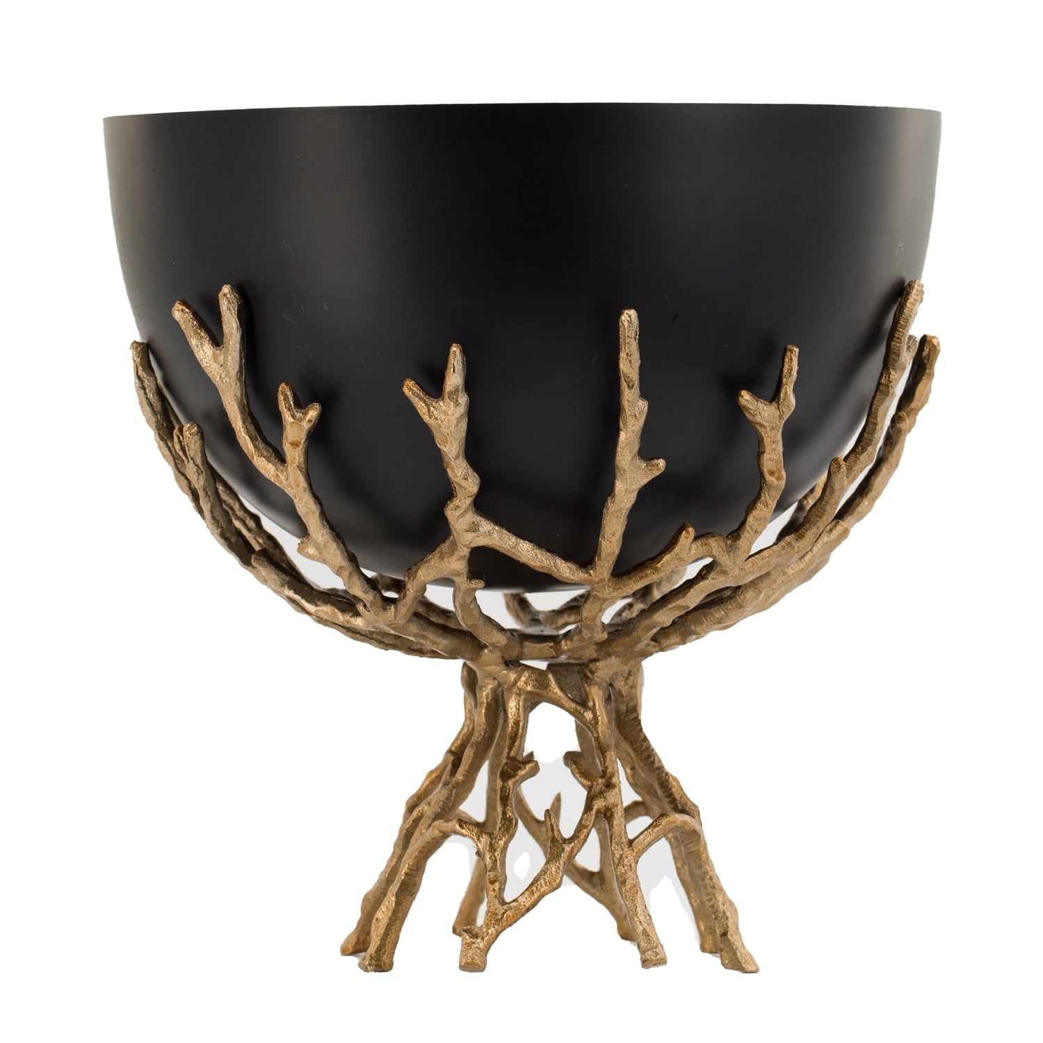Small Black and Gold Aluminum Twig Bowl with Stand