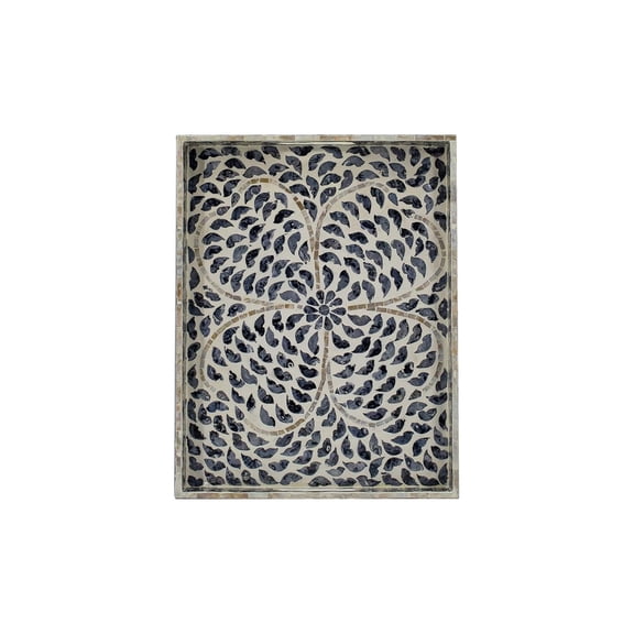 A&B Home Black Rectangular Capiz Tray with Handles Large