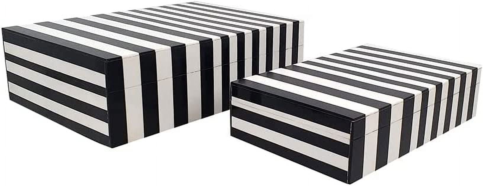 A&B Home Black and White Striped Box Set Set of 2 Small Rectangular