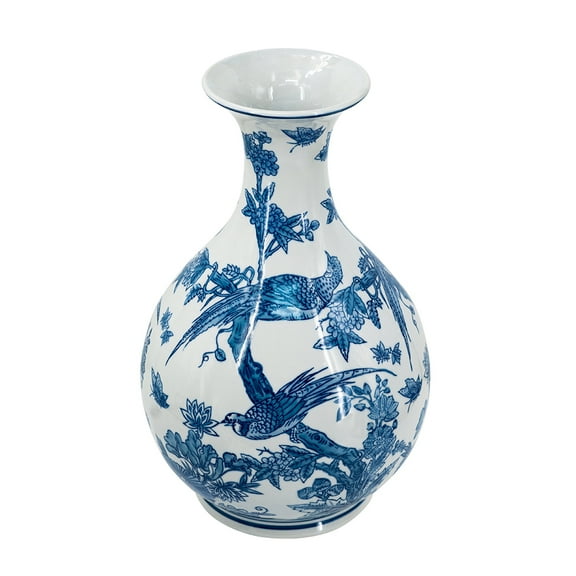A&B Home Blue and White Botanical Bird Porcelain Vase 8.7" x 8.7" x 14.2"