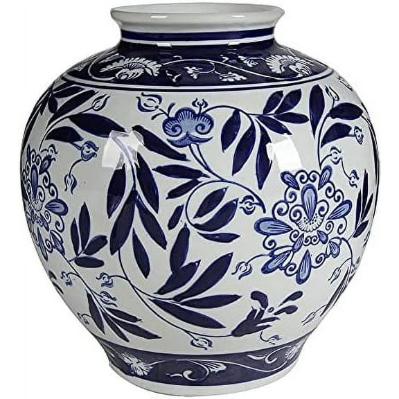 A&B Home Blue and White Porcelain Vase, 8.5" x 8.5" x 9"$$Home Decor, Kitchen, & Other
