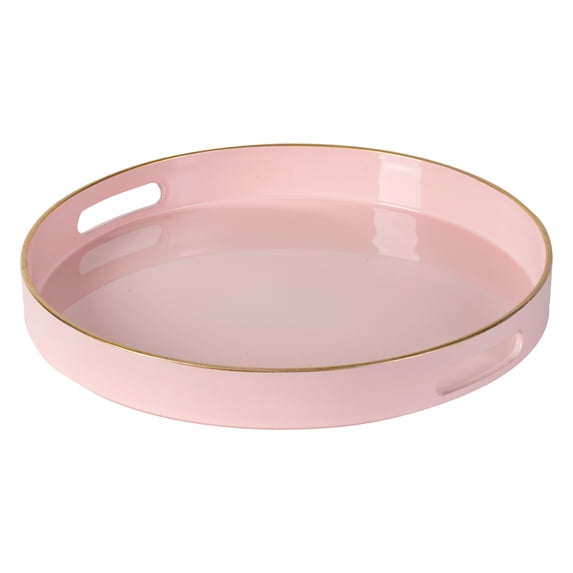 A&B Home Blush Pink and Gold Round Decorative Tray Large