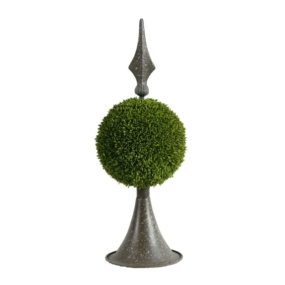 A&B Home Boxwood Ball Topiary with Metal Finial Stand, 17 Inch Indoor Outdoor House Decoration