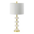 thumbnail image 1 of A&B Home Brass Table Lamp with Marble Disc Accent and Drum Fabric Shade - Brass, White Finish - White Shade, 1 of 7