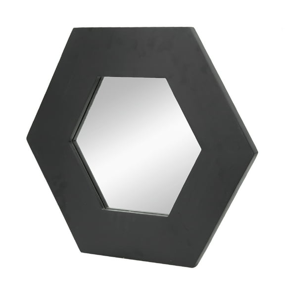 A&B Home Cameron Teak Wood Hexagon Wall Mirror - 18.5" x 18.5" x 0.7" - Black