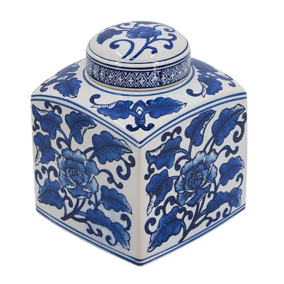 A&B Home Ceramic Ginger Jar with Lid - 8" Blue and White Porcelain Vase, Home Decor Centerpiece, Shelf and Table Top Accessory