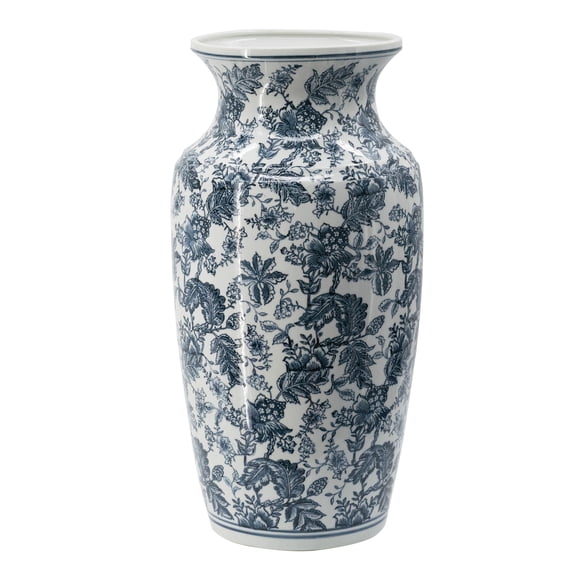 A&B Home Chinoiserie Urn-Shaped Vase - Blue, White Finish