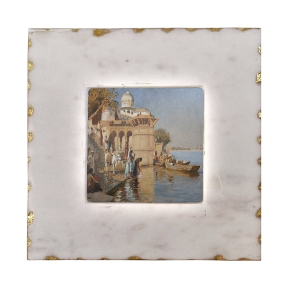 A&B Home Claire Marble Photo Frame -4" x 4" Opening - 7"H x 7"H - White/Gold