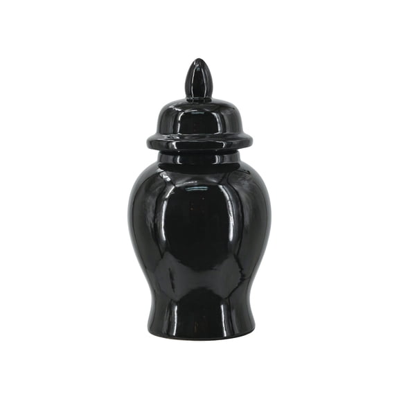A&B Home Classic Ceramic Ginger Jar with Glossy Black Finish and Finial Lid - D6.3x12"
