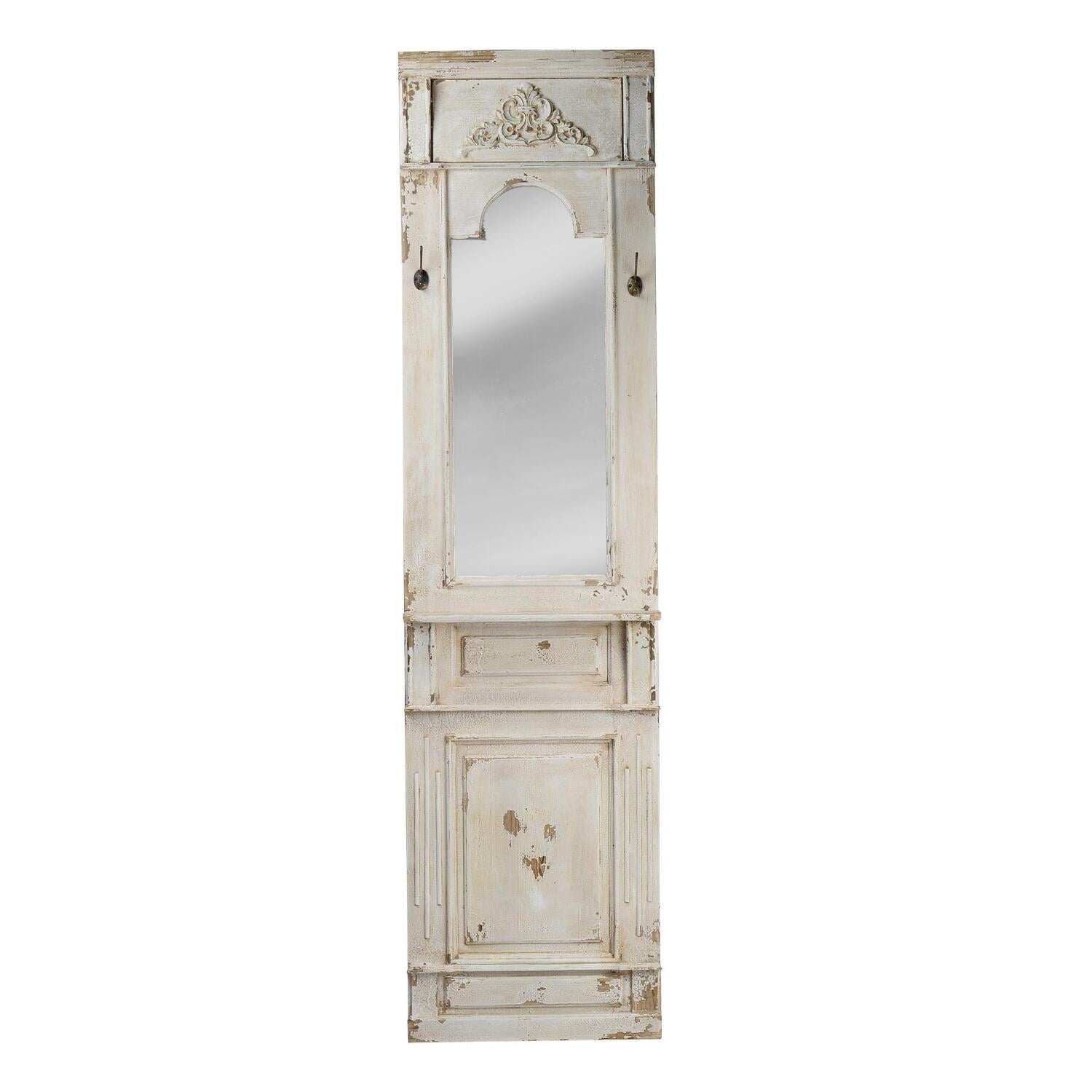 Antique White Full Length Distressed Wood Wall Mirror