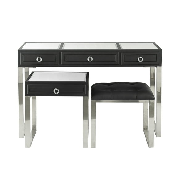 A&B Home Console Tables and Stool - Set of 3 - Black/Silver