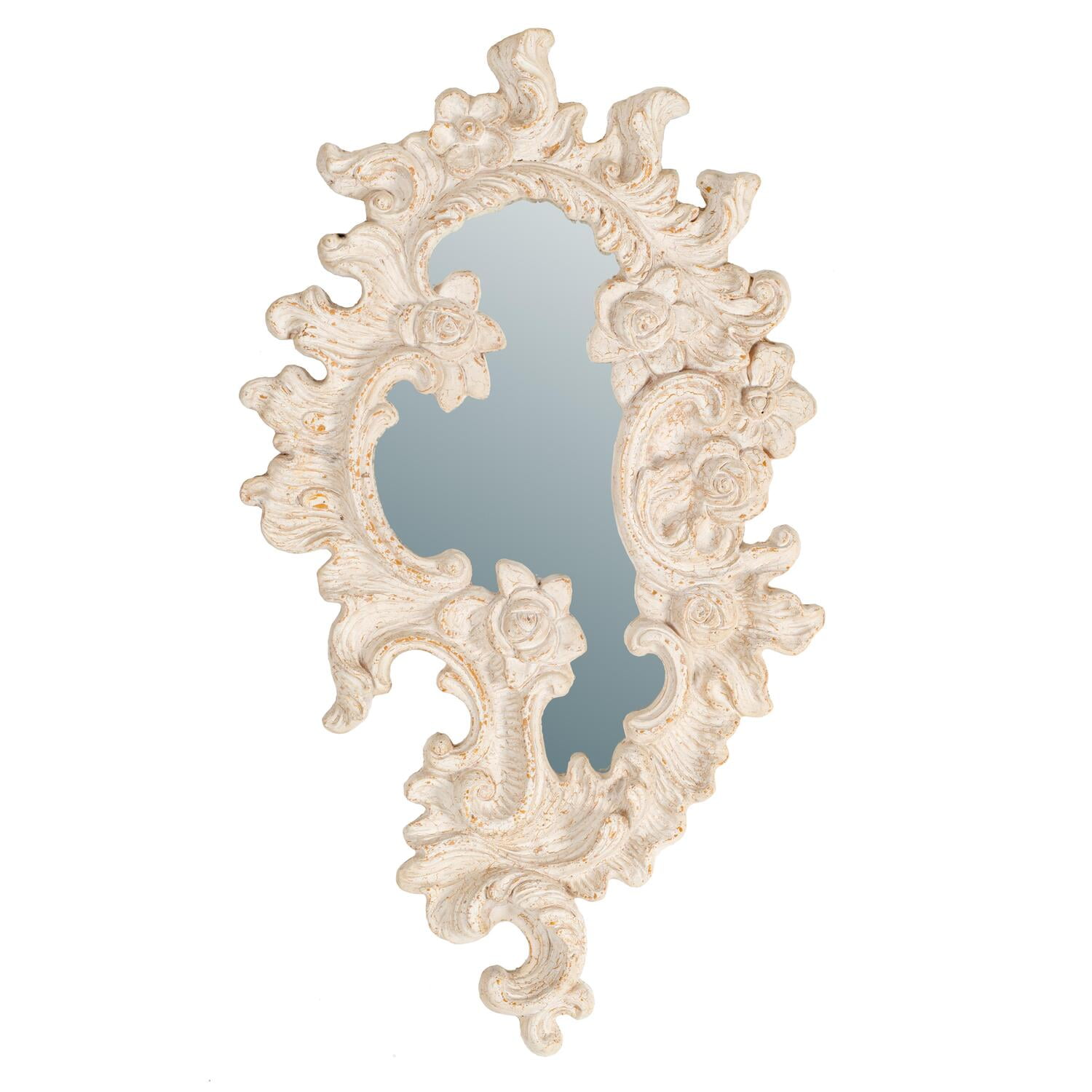 Antique White Floral Frame Wall Mirror with Lavish Design