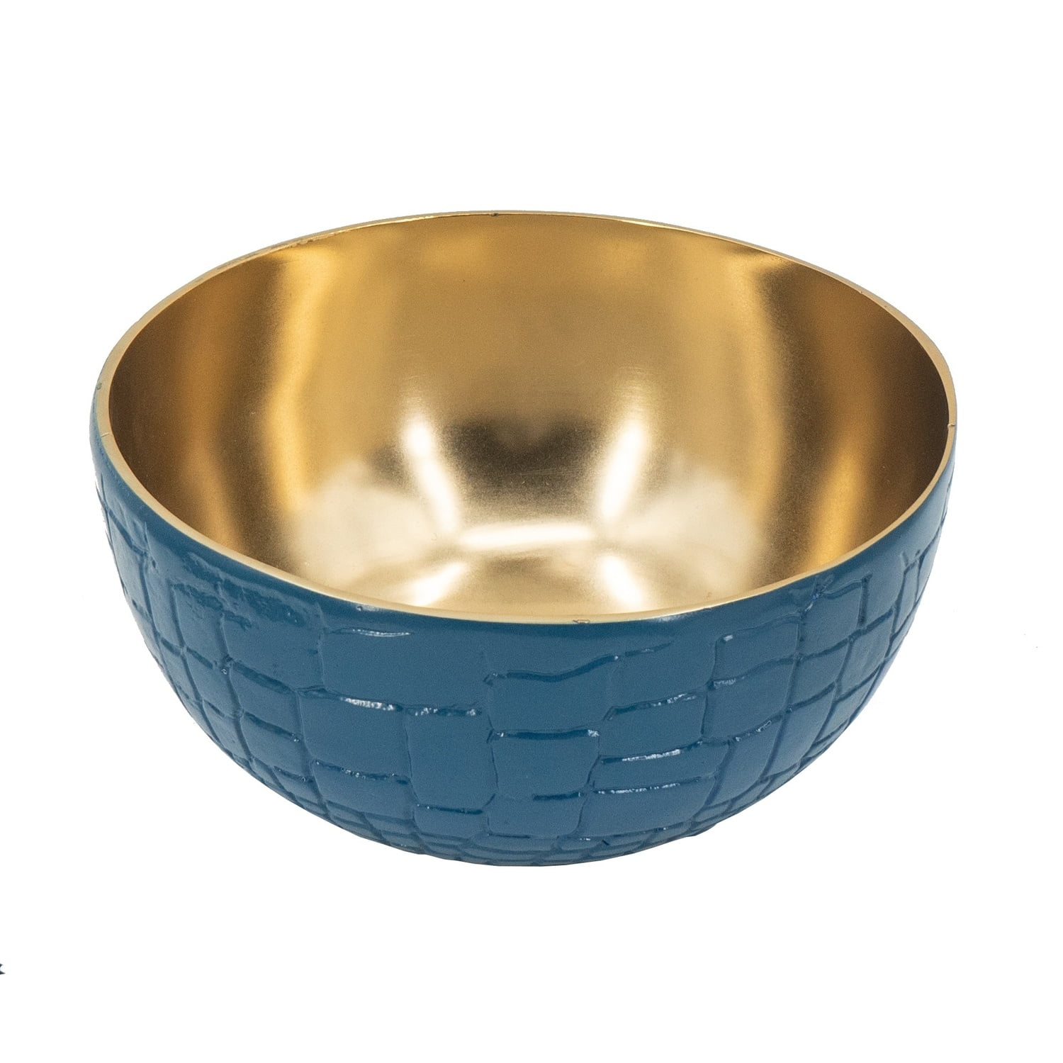 Handcrafted Blue and Gold Crocodile Textured Aluminum Bowl