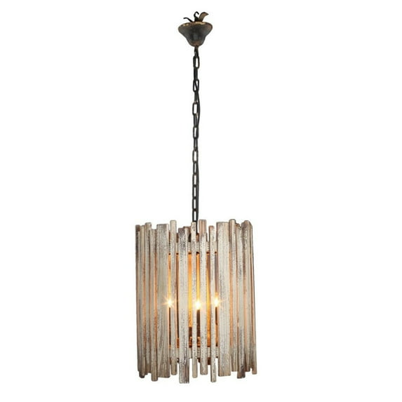 A&B Home Dane Wood Slatted Chandelier-Color:Antique White,Style:Classic Vintage