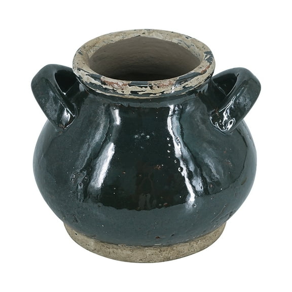 A&B Home Dark Green Tapering Rustic Terracotta Vase 7.9" x 7.9" x 6.7"