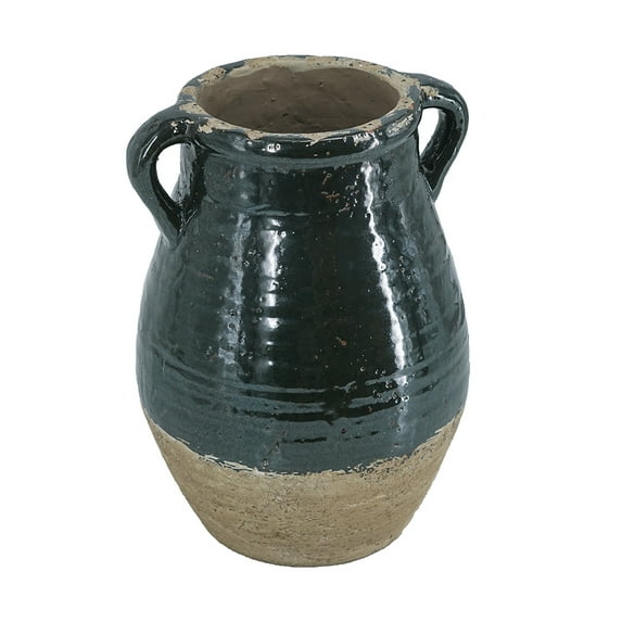 A&B Home Dark Green Tapering Rustic Terracotta Vase 9.6" x 9.6" x 13"