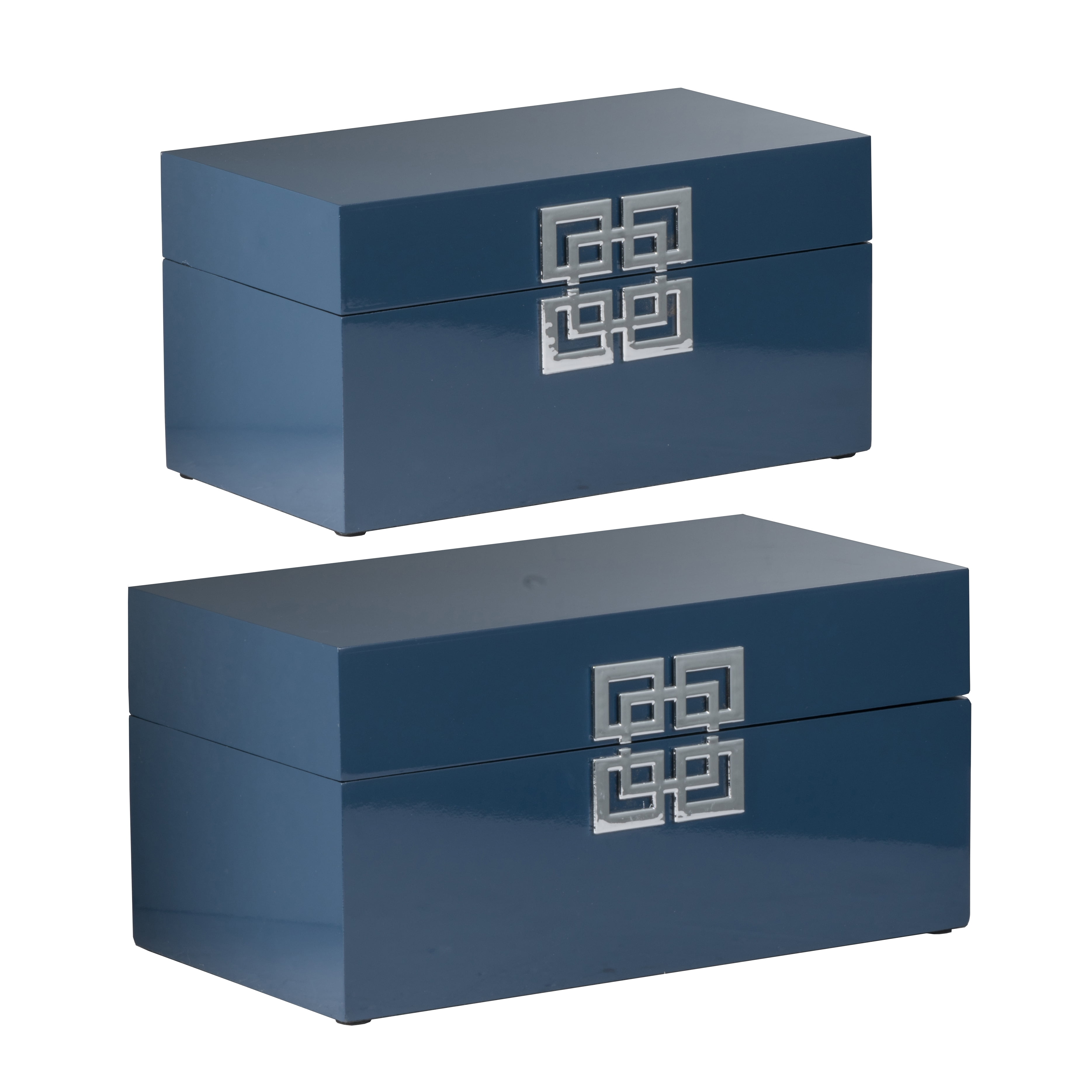 Blue Geometric Design MDF and Iron Lidded Box Set