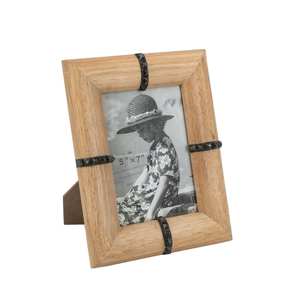 A&B Home Decorative Brown Wooden Photo Frame with Black Band Accents and 5x7" Opening - 8x10.5"