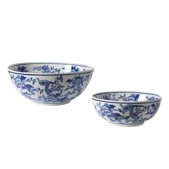 A&B Home Decorative Ceramic Bowls - Set of 2 - Blue/White