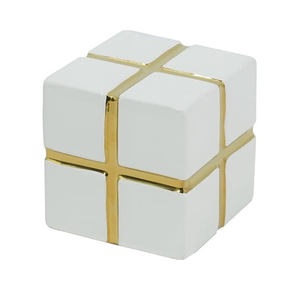 A&B Home Decorative Ceramic Cube - White/Gold - 3.3x3.3x3.3"
