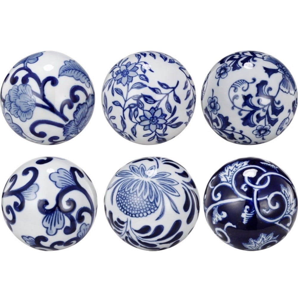 Blue and White Porcelain Floral Decorative Orbs Set