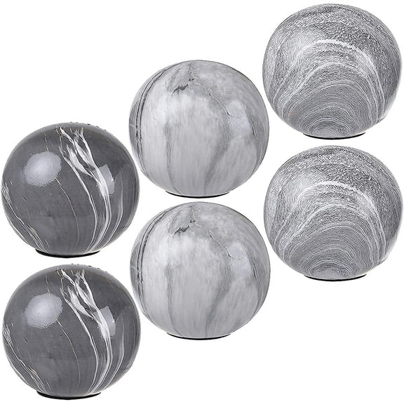 A&B Home Decorative Orbs for Bowls Vases Table Centerpiece Decor, 4" Grey Ceramic Sphere, Set of 6
