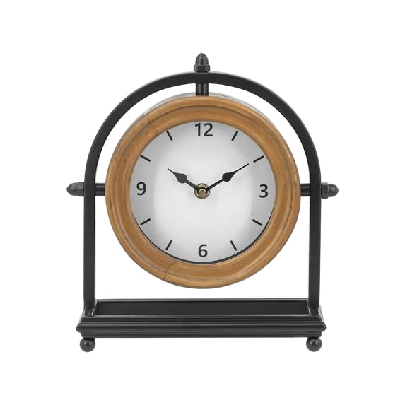 A&B Home Decorative Table Clock with Brown Wooden Frame and Black Iron Stand - 9.5x3.5x10"