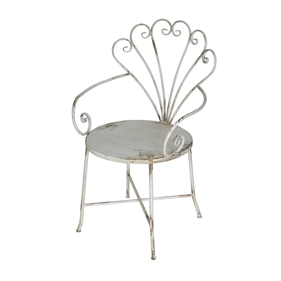 A&B Home Distressed White Iron Chair with Ornate Fan-Like Backrest - 24.5x22x38"