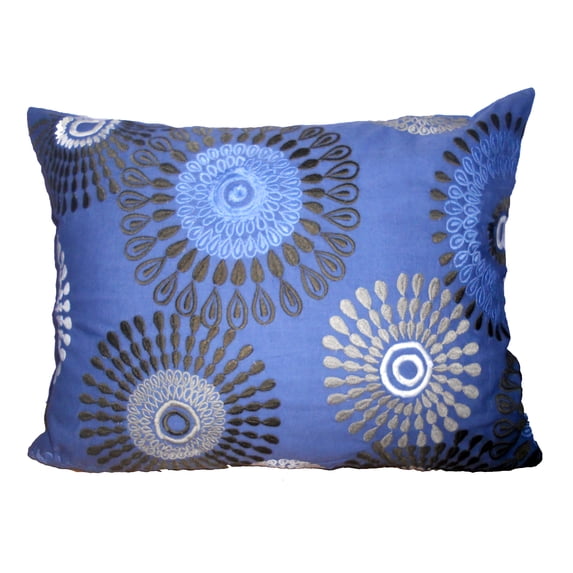 A&B Home 16" x 20" Blue Embroidered Pillow-Color:Blue,Style:Contemporary