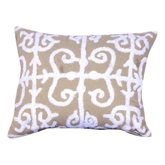 Benjara 20 X 16" Cotton Pillow with Vermicular Pattern- Brown and White