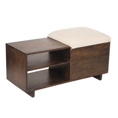 A&B Home Entryway Storage Bench with Sliding Top - Chestnut Finish - Cream Upholstery