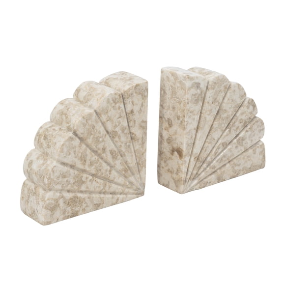A&B Home Fan Shaped Cream Marble Bookends S/2 12x6x2"