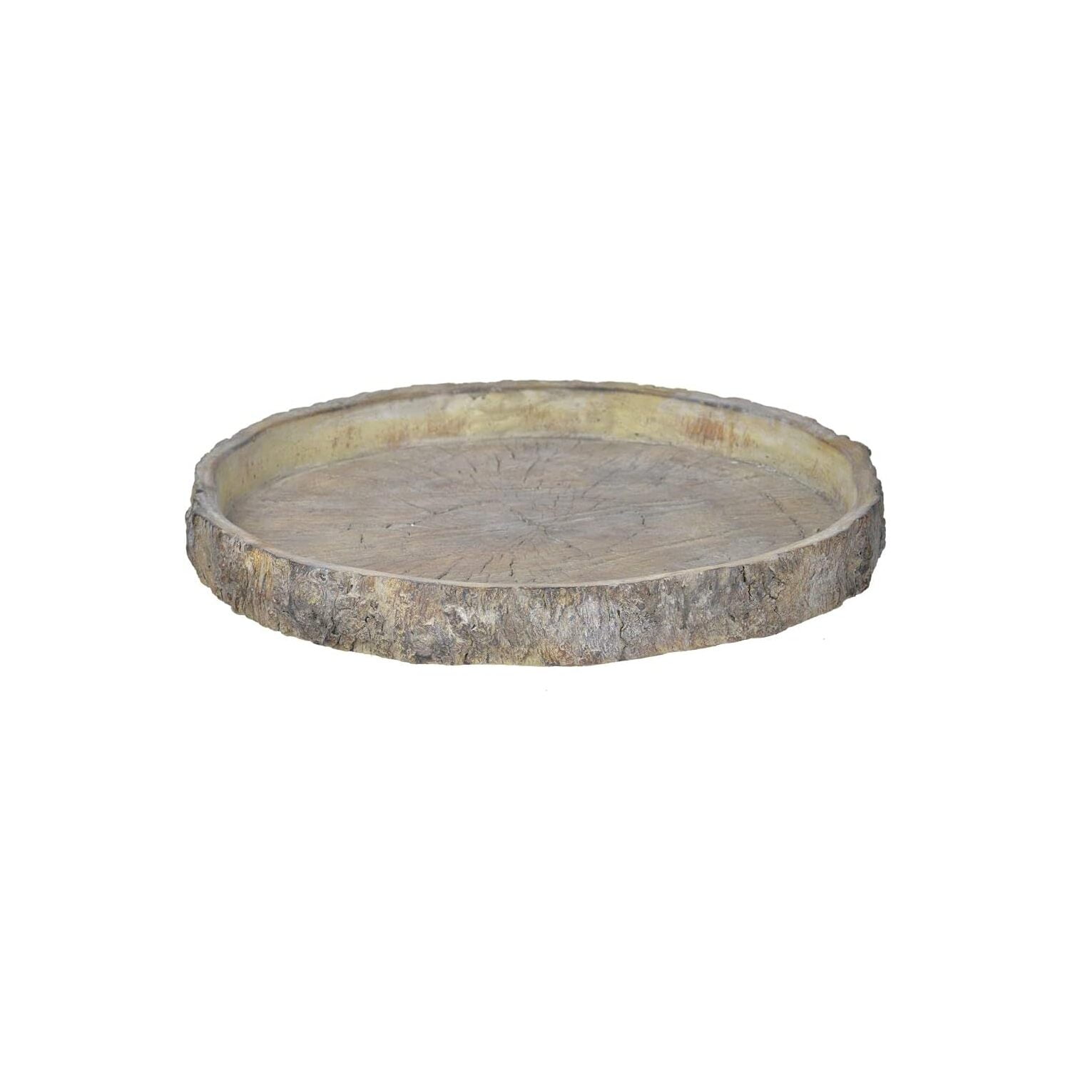 Natural Faux Wood Round Cement Plate, 15-Inch