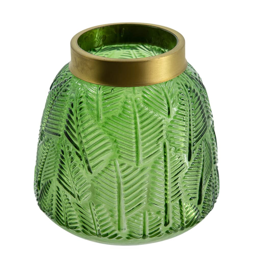Vintage Fern Leaf 6" Green and Gold Glass Vase
