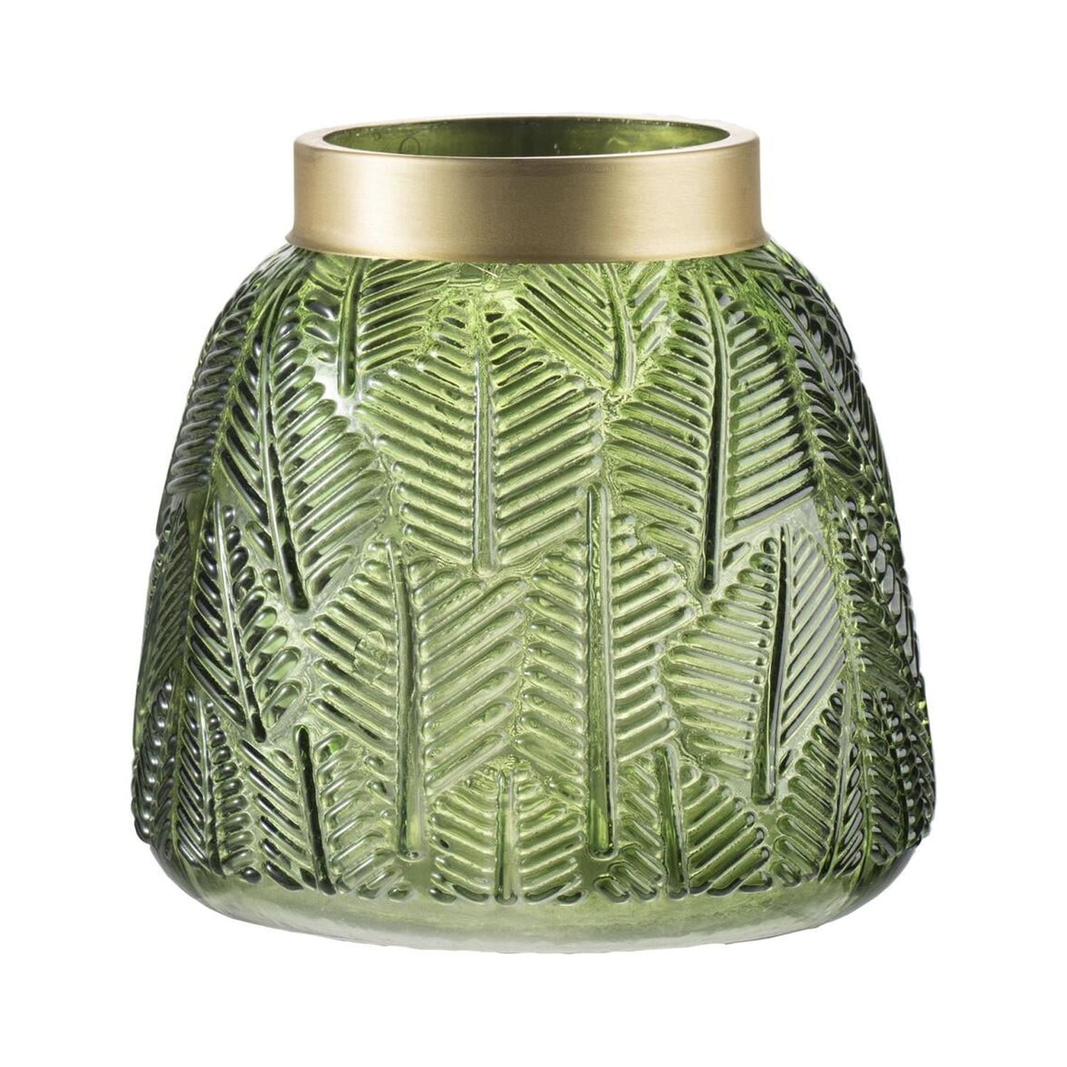Vintage Fern Leaf 6" Green and Gold Glass Vase