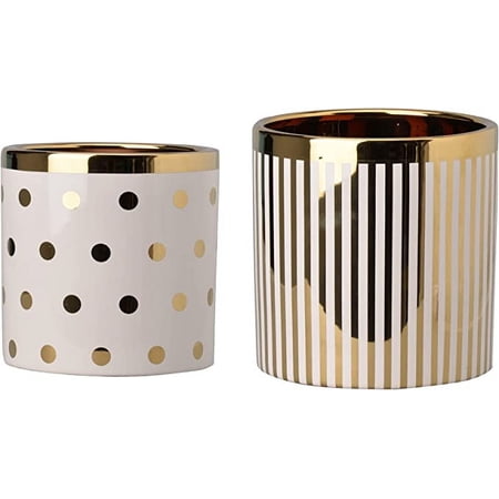 A&B Home Flower Pot - Ceramic Planter Indoor Outdoor Plant Pot, Gold & Cream Succulent Pot for Home Office Windowsill, Set of 2